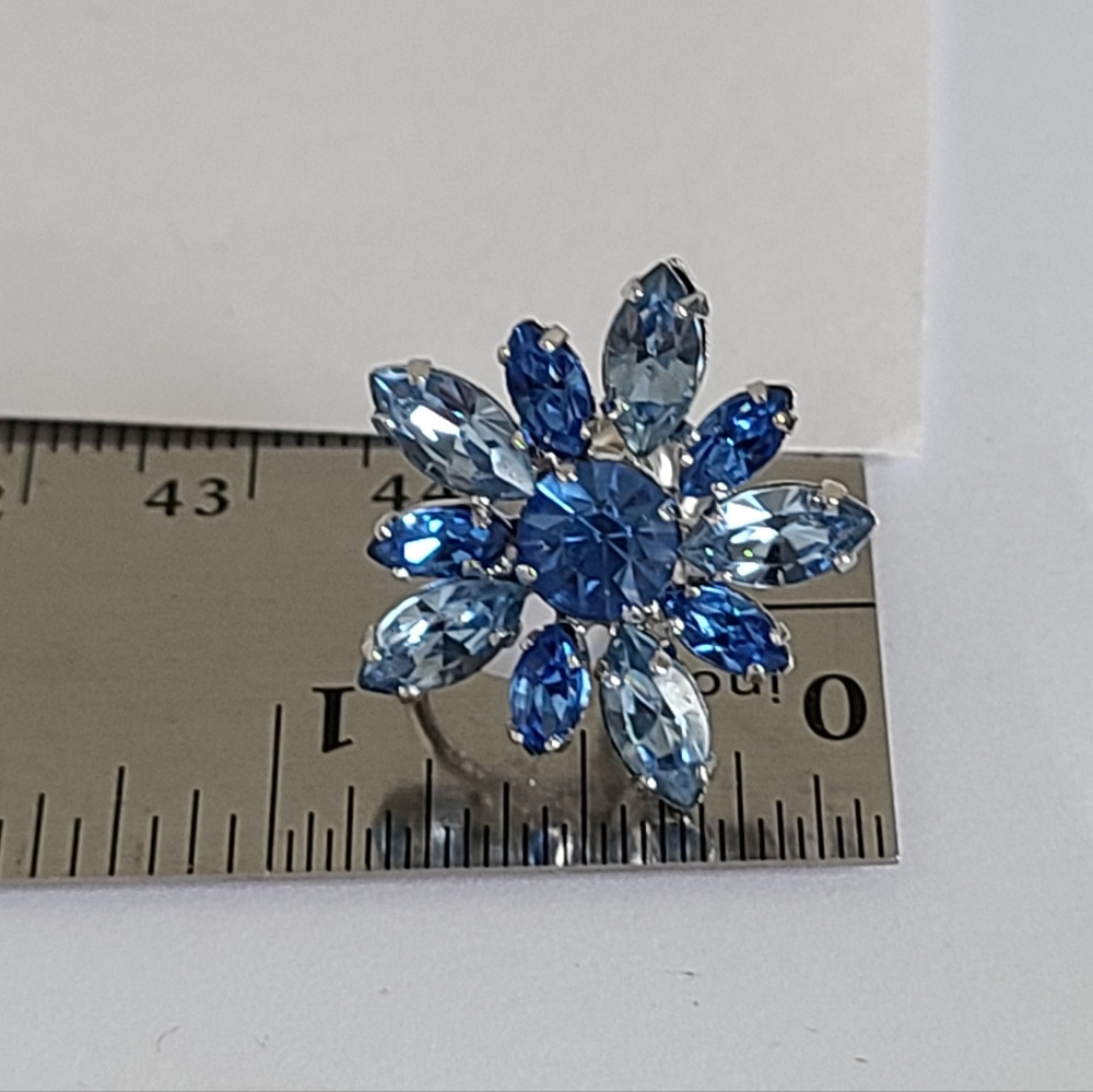 Vintage Jay Flex Sterling Silver Blue Rhinestone Flower Screw Back Stud Earrings - Picture 12 of 15